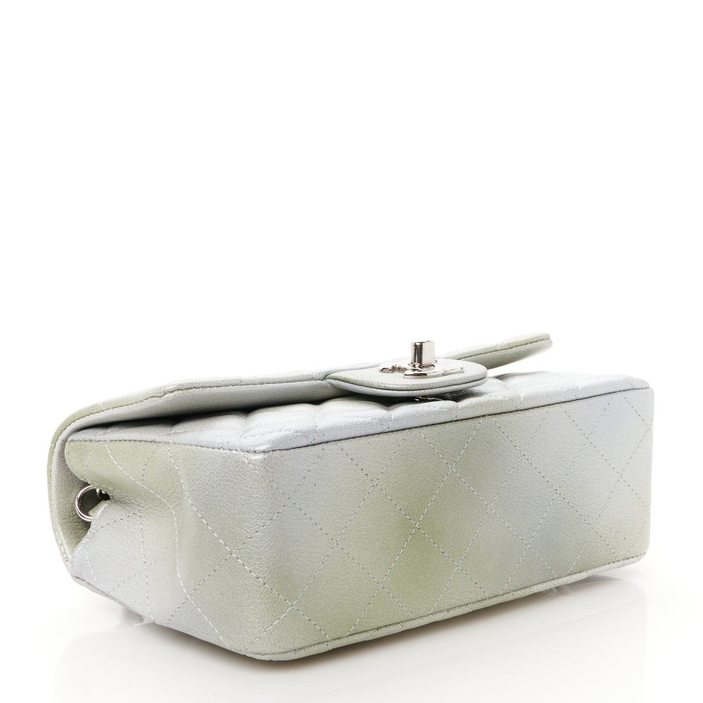 Metallic Goatskin Quilted Ombre Mini Rectangular Flap Grey Green