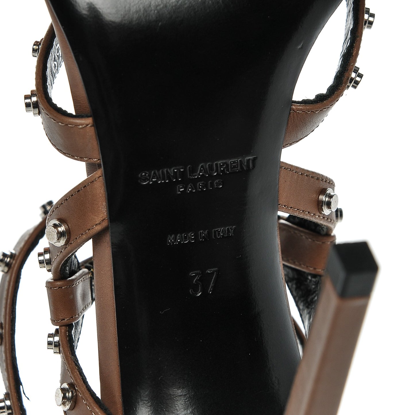 Calfskin Jerry 105 Studded Sandal Heels 37 Brown