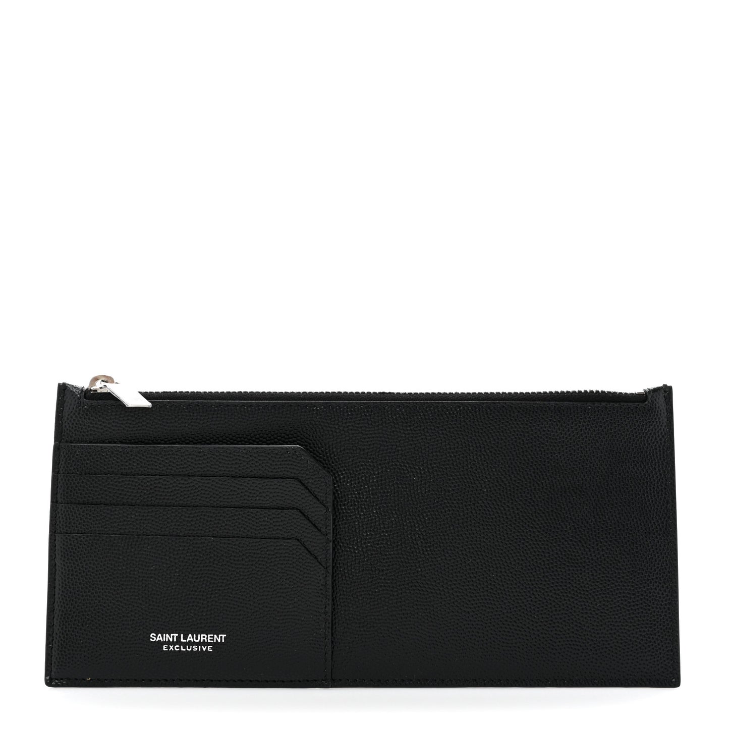 Grained Calfskin Zip Pouch Tech Card Holder Black