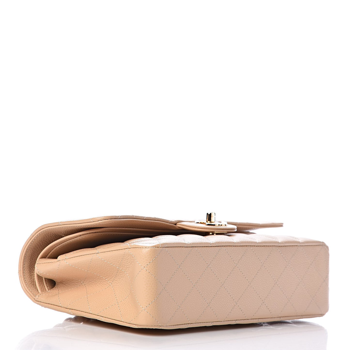 Caviar Quilted Medium Double Flap Beige Clair