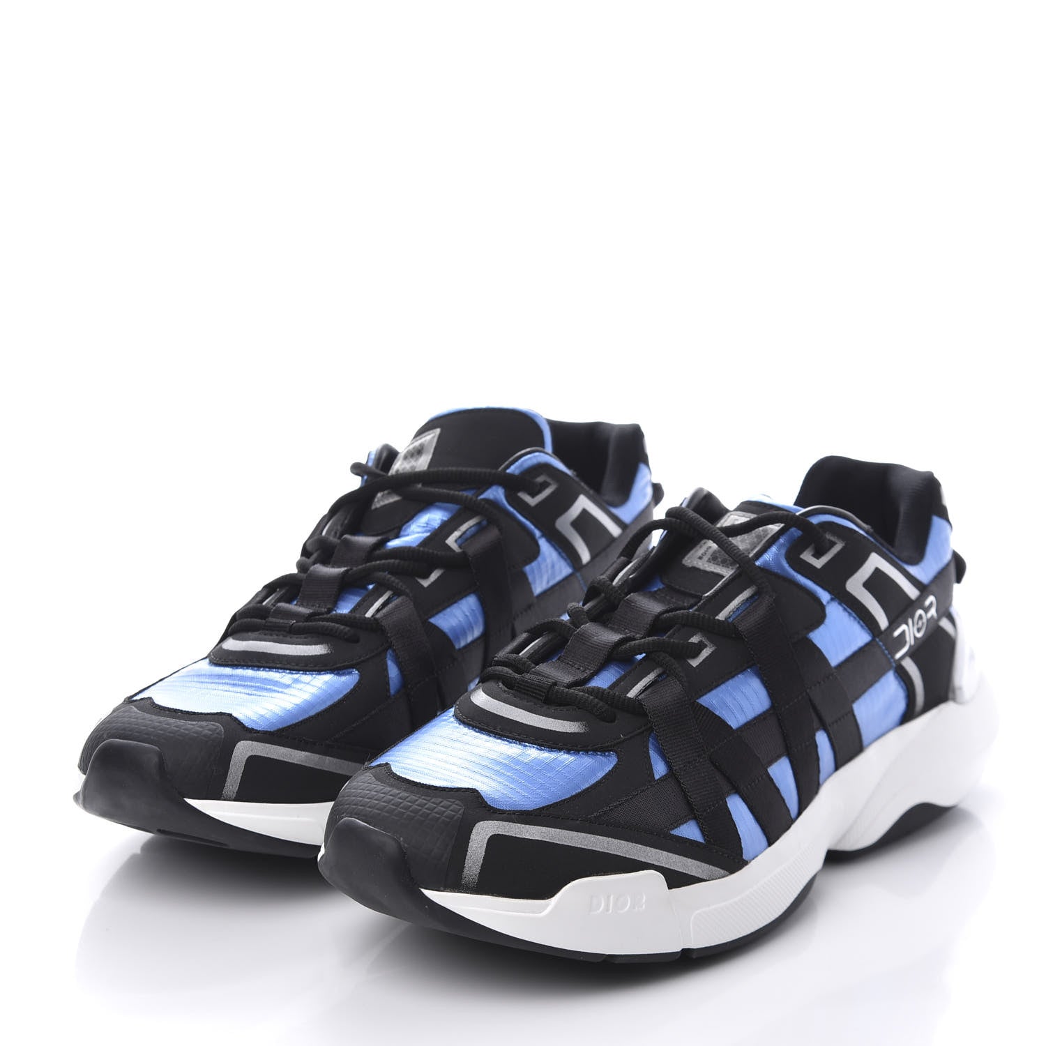 Christian Dior X Sorayama Ripstop Nylon Calfskin Womens B24 Runtek Sneakers 42 Blue Black 3 of 8