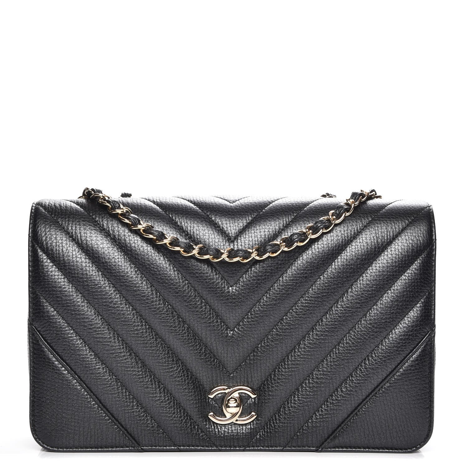 Chanel Metallic Calfskin Chevron Quilted Medium Statement Flap Black 1 of 8