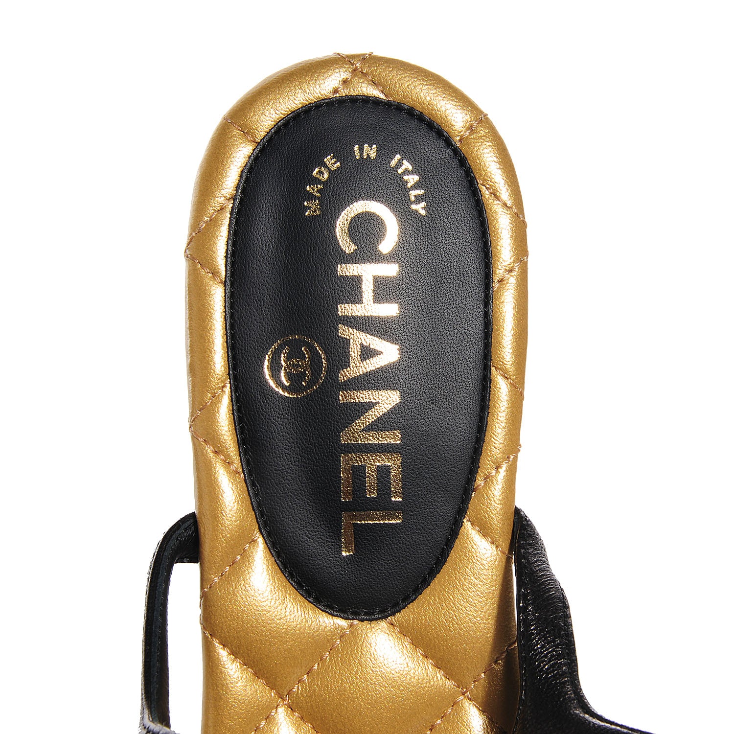 Chanel Leather Quilted CC Thong Sandals 37 Black Gold 7 of 7