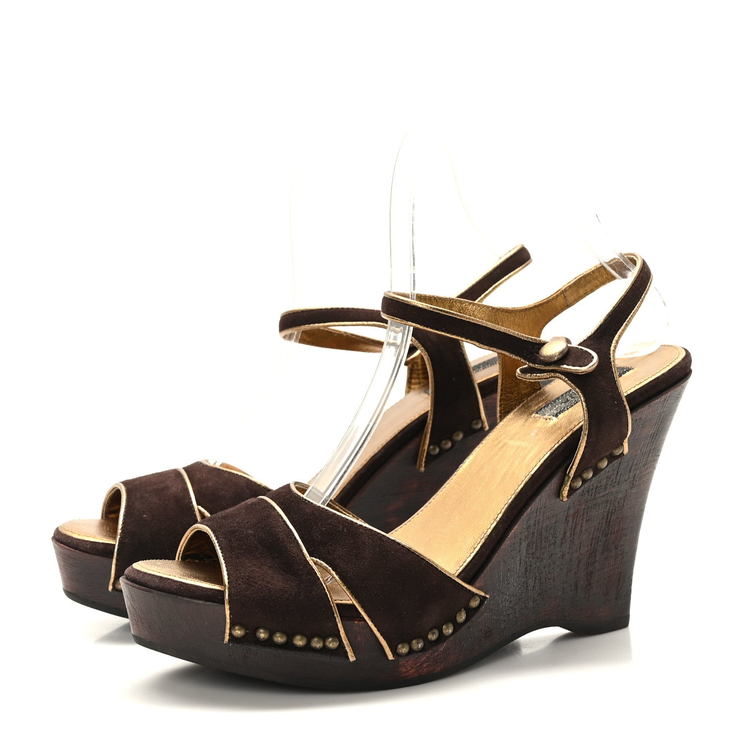 Prada Camoscio Platform Wedge Sandals 37.5 Moro 3 of 7