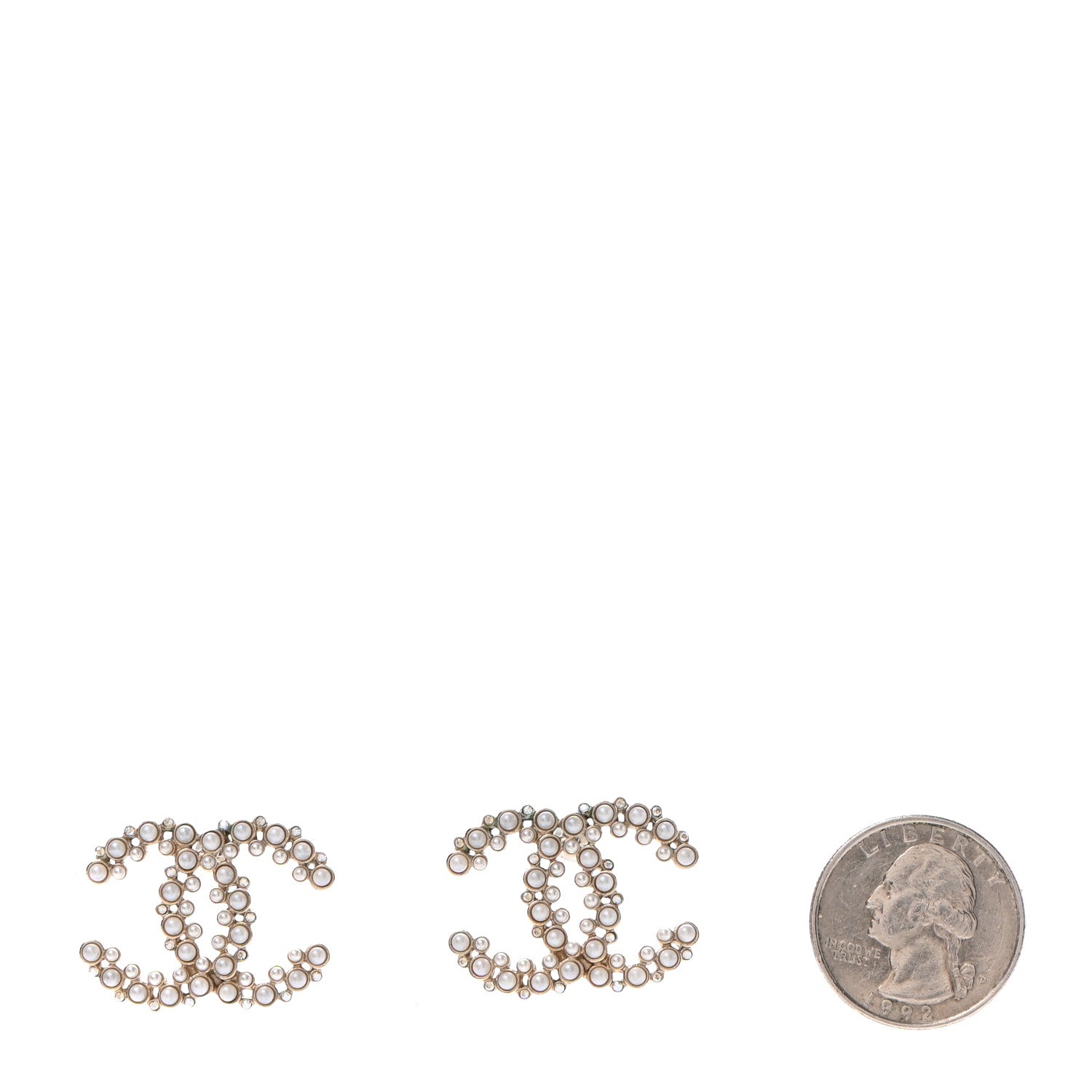 Chanel Pearl Crystal CC Earrings Light Gold 2 of 6