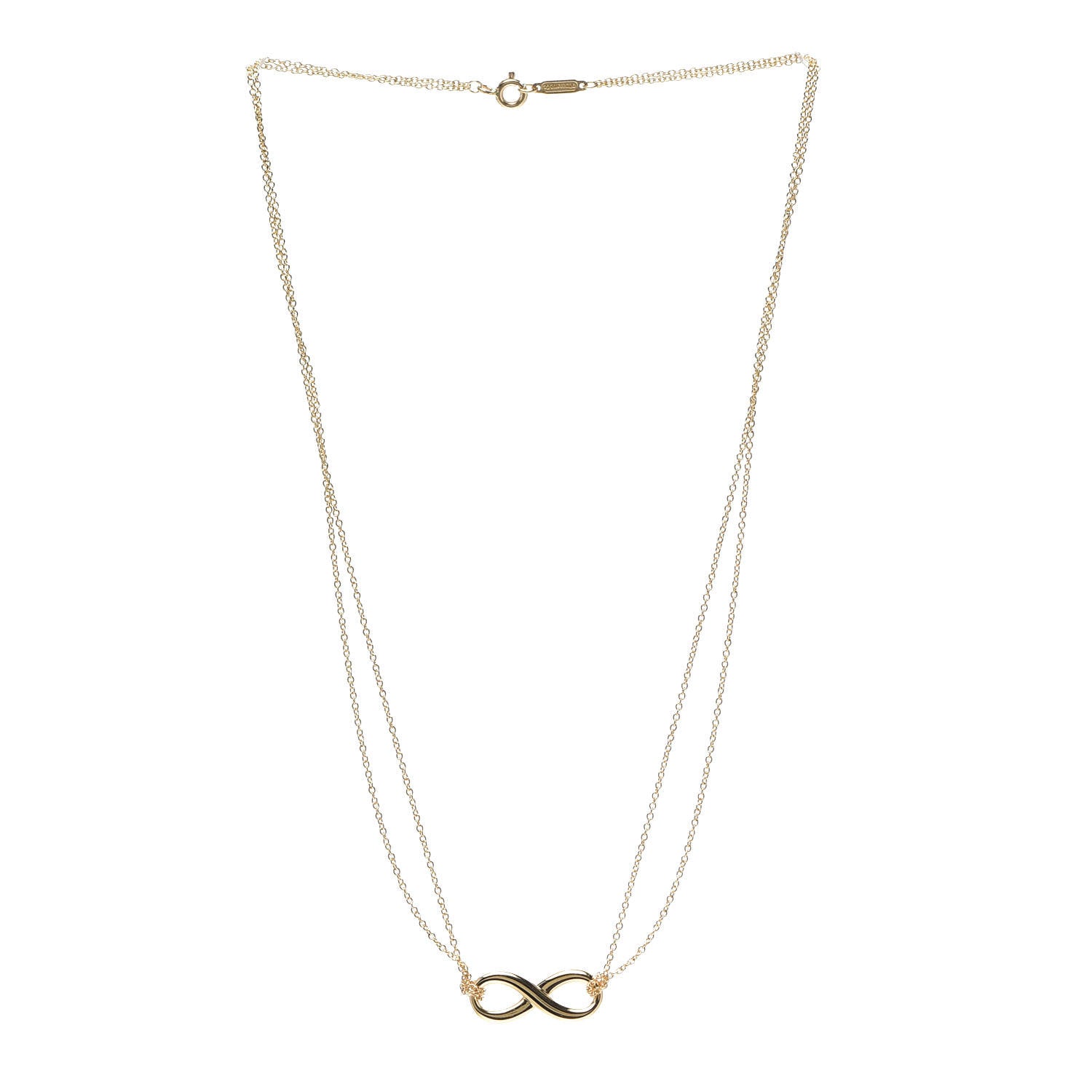 Tiffany 18K Yellow Gold Infinity Double Chain Pendant Necklace 3 of 6