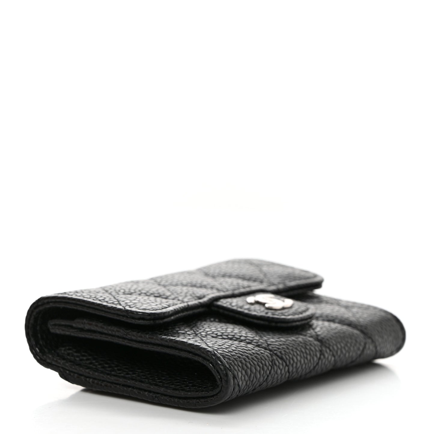 Caviar Quilted Flap Card Holder Wallet Black