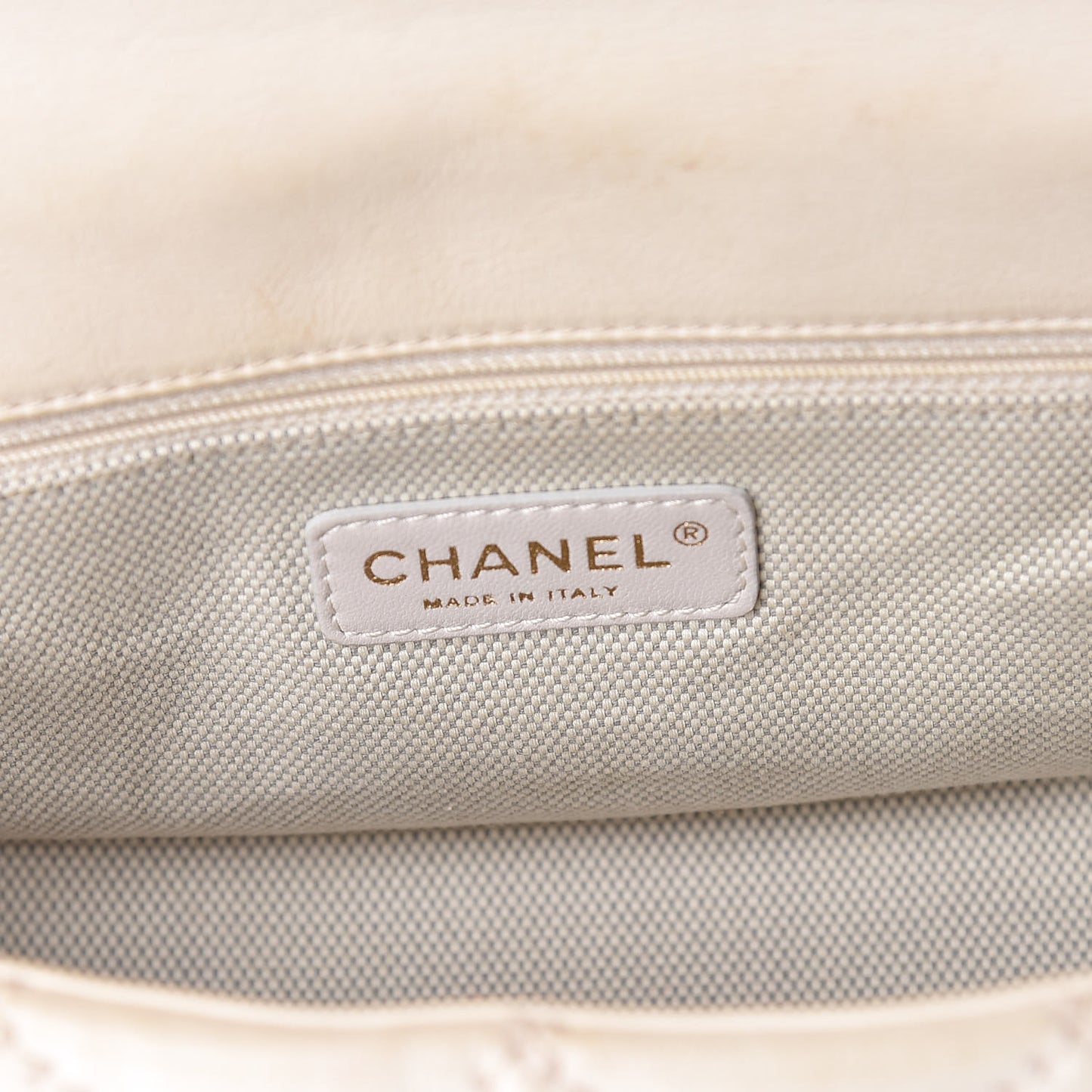 Calfskin Quilted Retro Chain Flap Beige