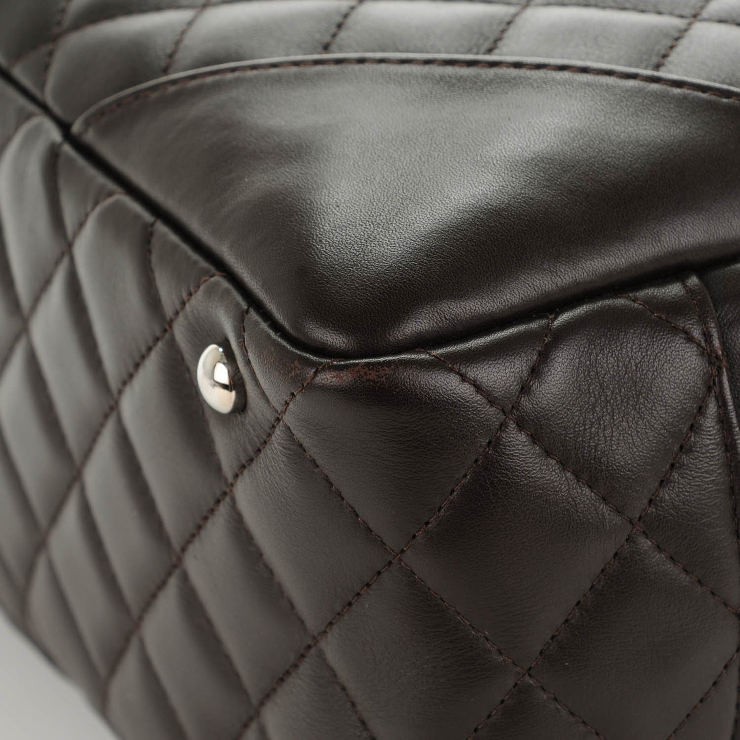 Calfskin Quilted Large Cambon Bowler Dark Brown