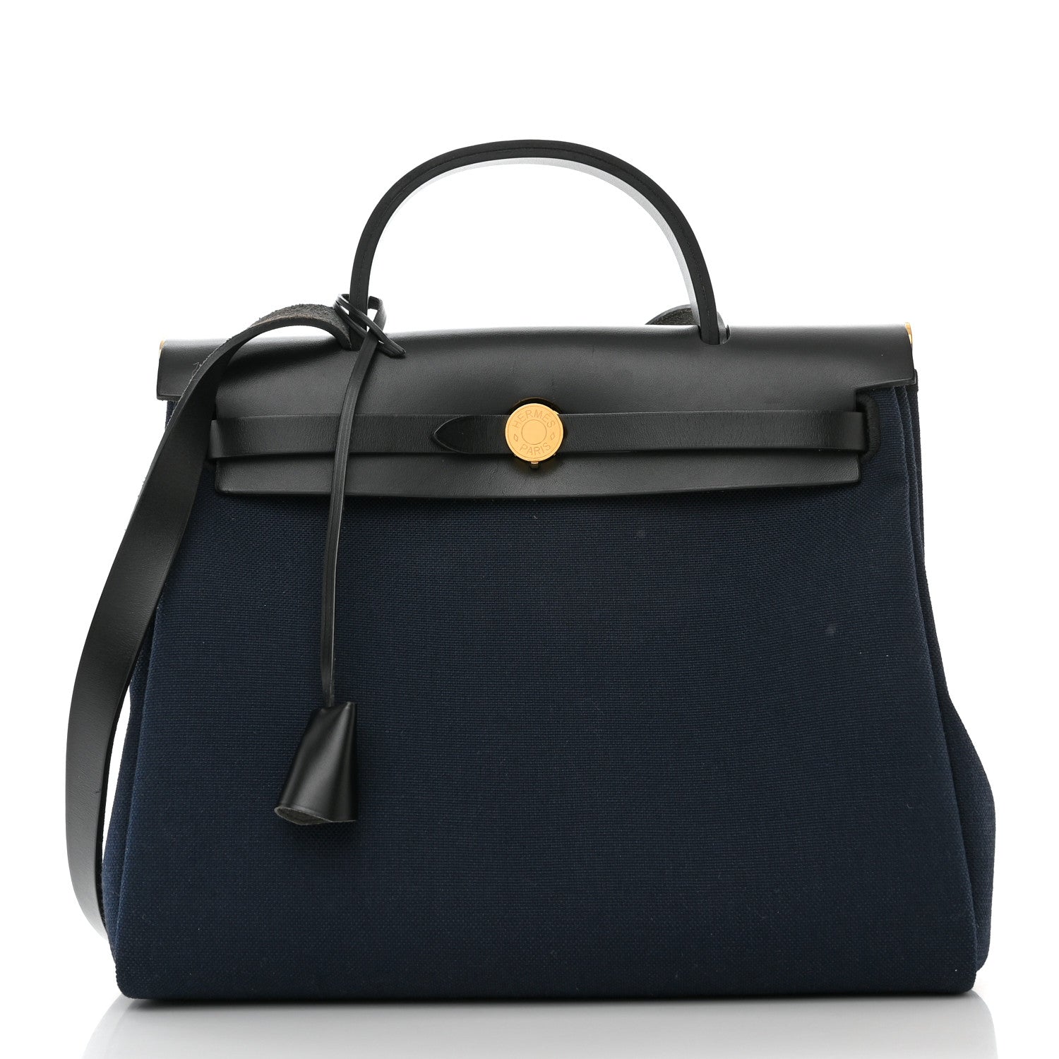 Hermes Military Toile Vache Hunter Herbag Zip Retourne 31 PM Bleu Marine Black 3 of 12