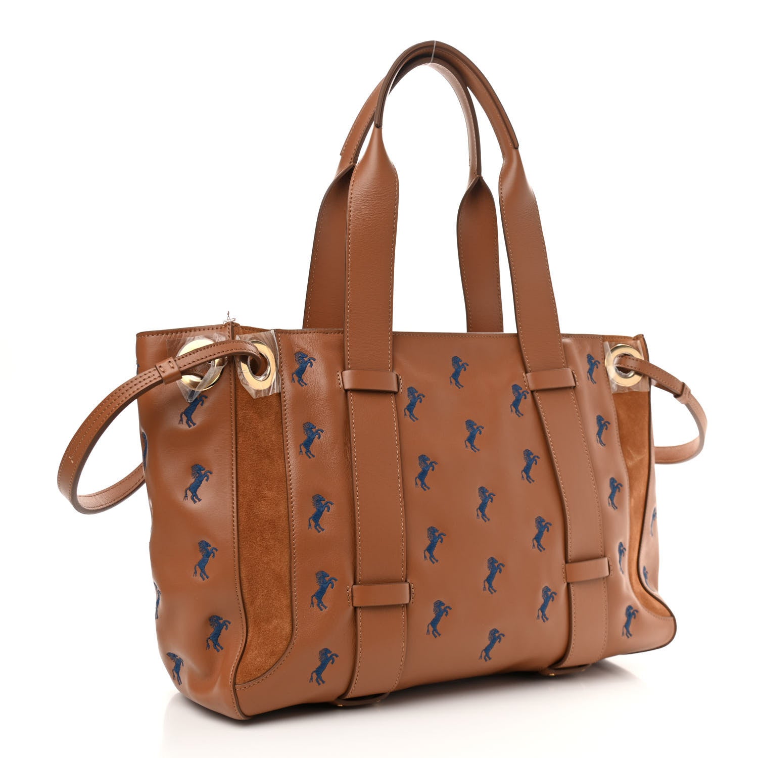 Chloe Smooth Calfskin Little Horses Embroidered Tao Zipped Tote Caramel 3 of 14