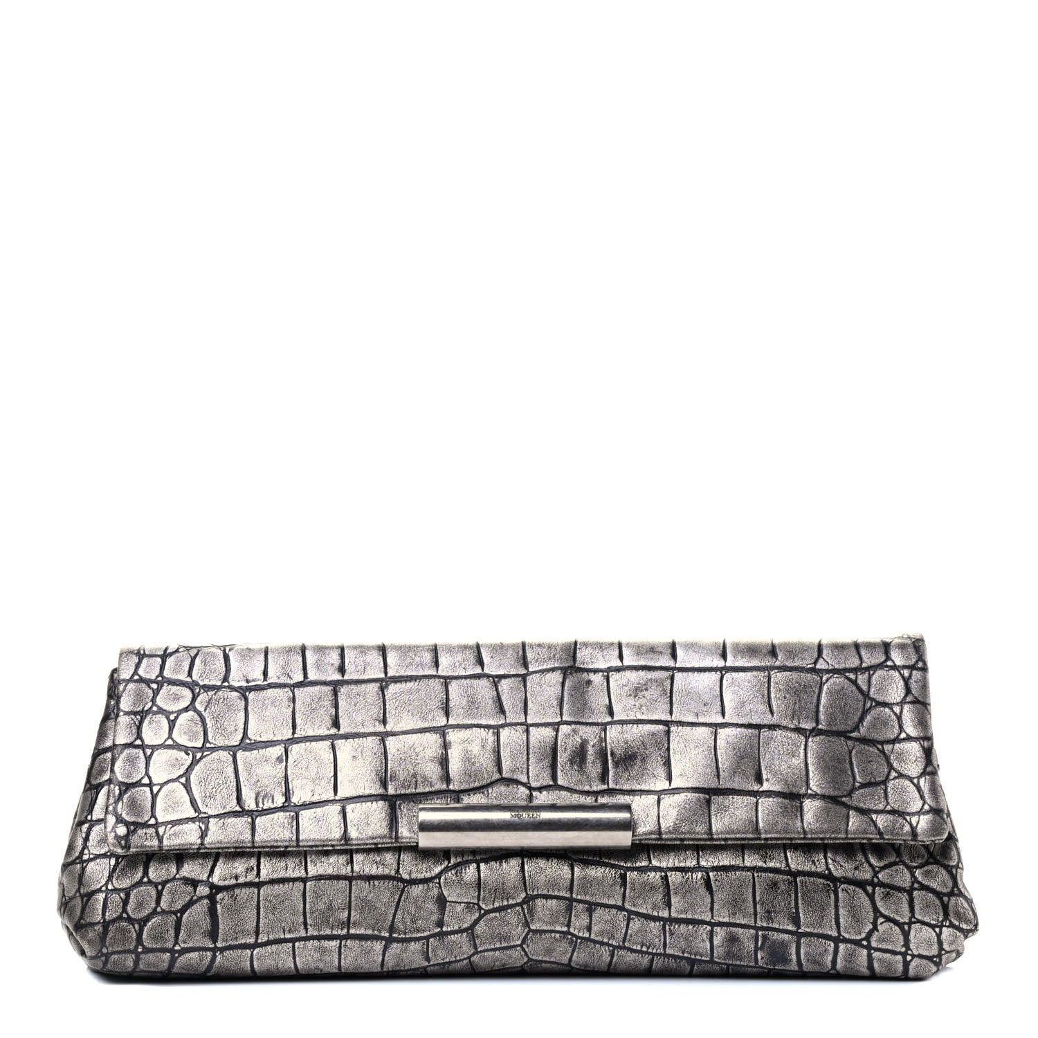 Alexander McQueen Calfskin Crocodile Embossed Clutch Silver 1 of 4