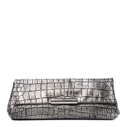 Alexander McQueen Calfskin Crocodile Embossed Clutch Silver 1 of 4