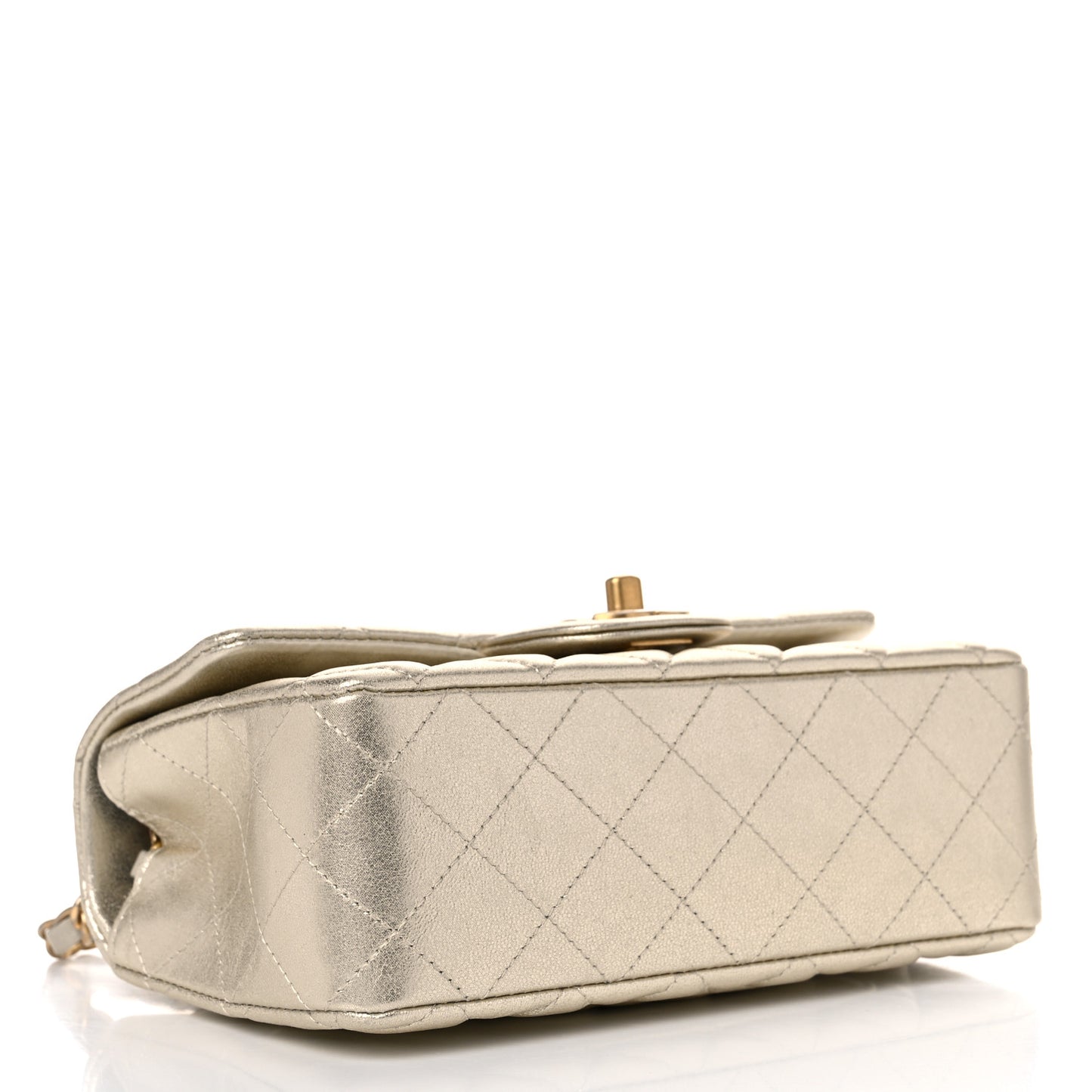 Metallic Lambskin Quilted Mini Rectangular Flap Gold