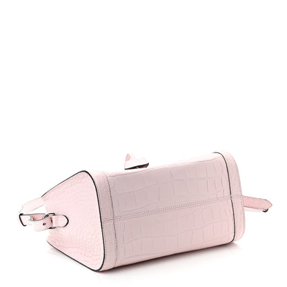 Alexander McQueen Calfskin Crocodile Embossed Small Skull Padlock Zip Around Tote Pink 4 of 10