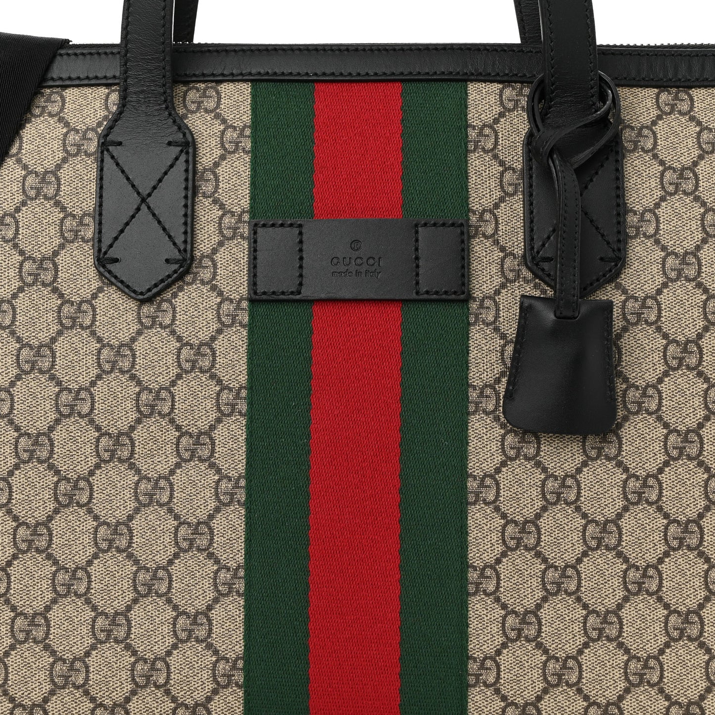 GG Supreme Monogram Web Medium Zippered Tote Beige Black