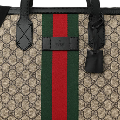 Gucci GG Supreme Monogram Web Medium Zippered Tote Beige Black 8 of 12