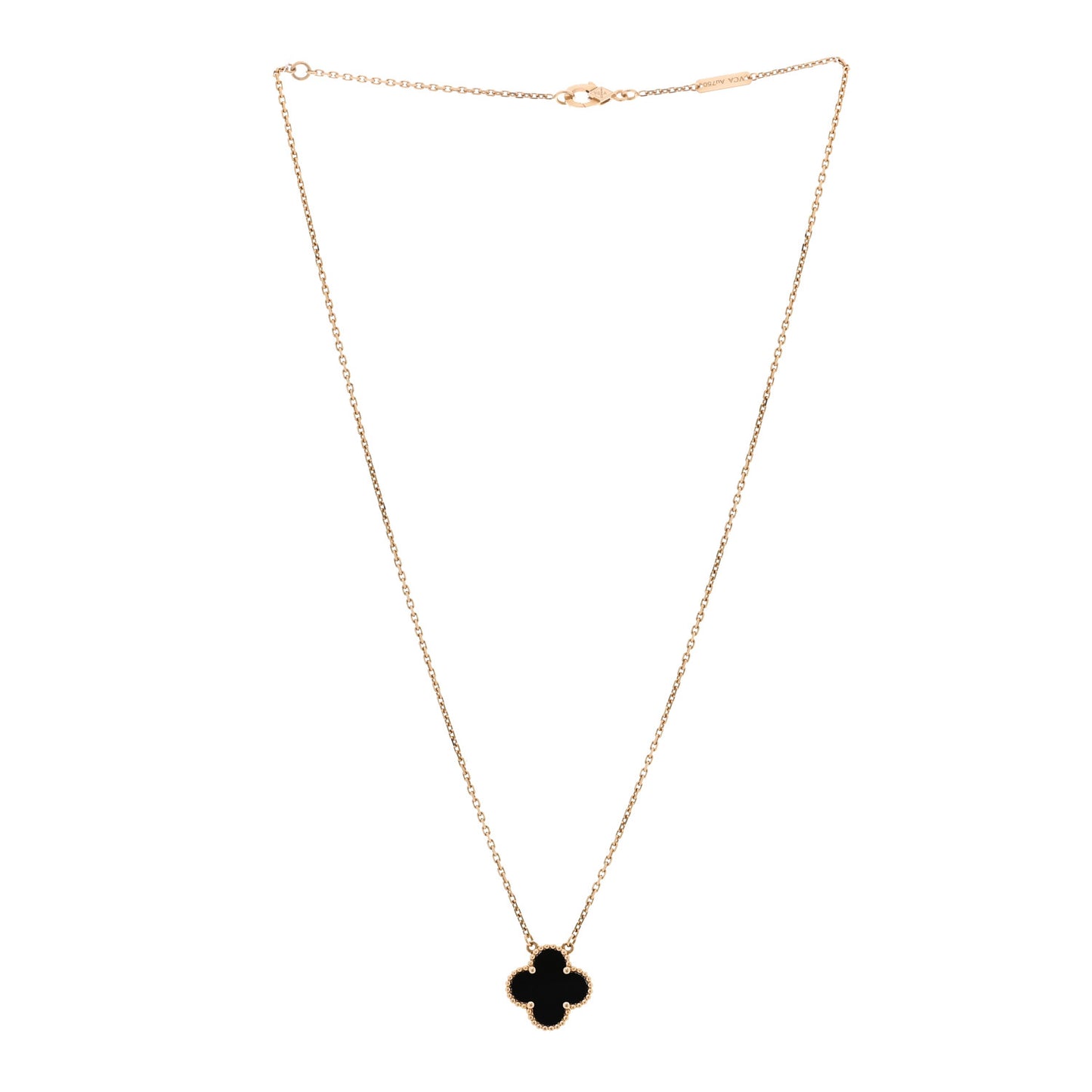18K Yellow Gold Black Onyx Vintage Alhambra Pendant Necklace