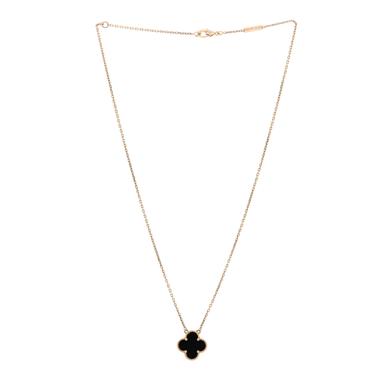 Van Cleef & Arpels 18K Yellow Gold Black Onyx Vintage Alhambra Pendant Necklace 3 of 7