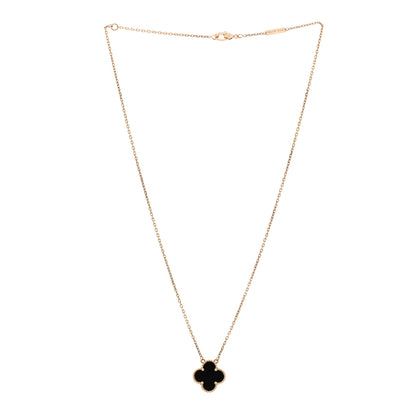 Van Cleef & Arpels 18K Yellow Gold Black Onyx Vintage Alhambra Pendant Necklace 3 of 7