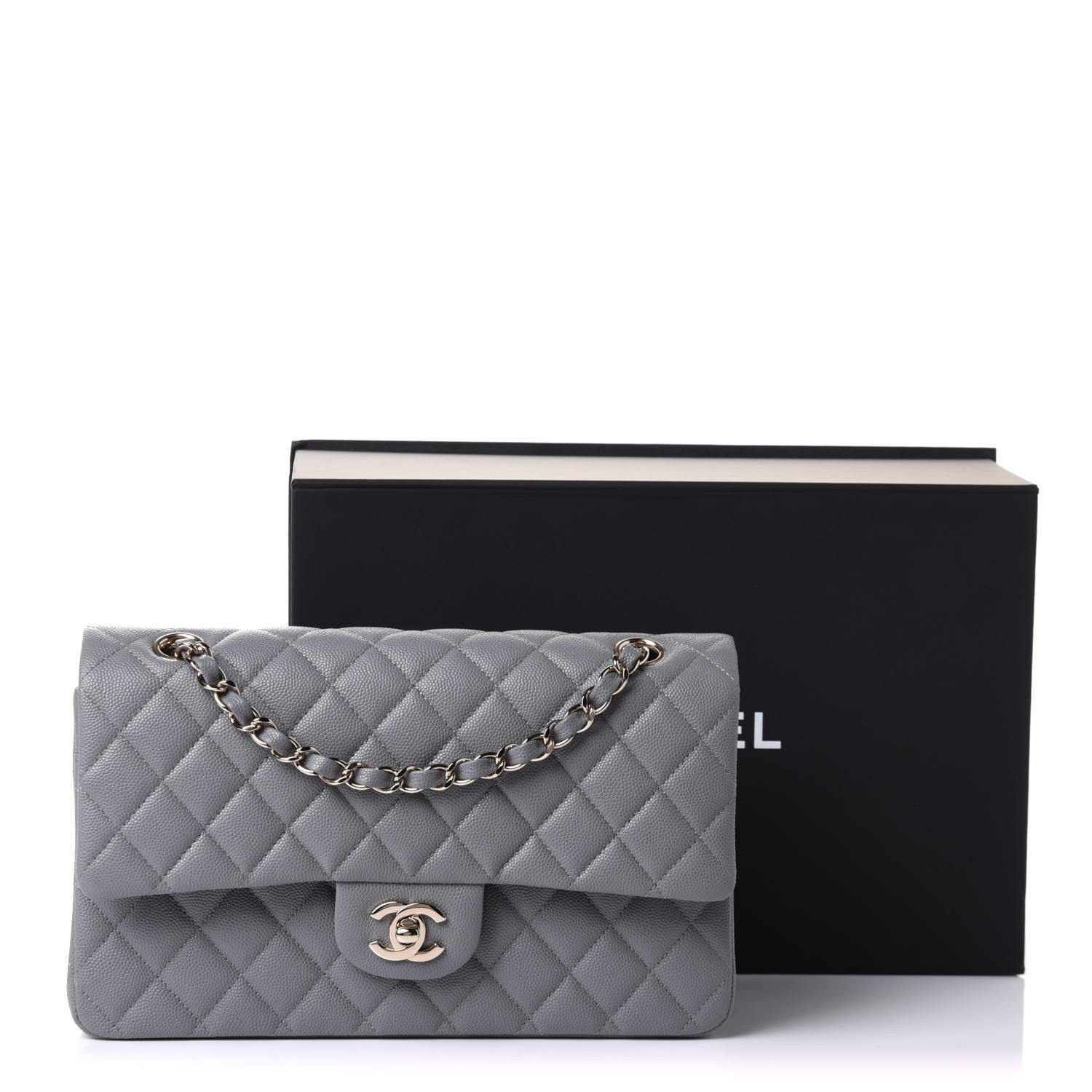 Chanel Caviar Quilted Medium Double Flap Grey 10 of 10