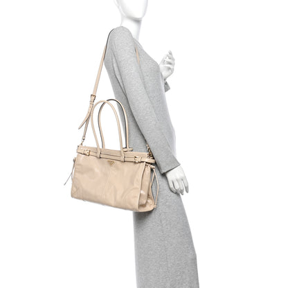 Prada Glossy Calfskin Triangle Large Bonnie Shoulder Bag Travertine 2 of 10