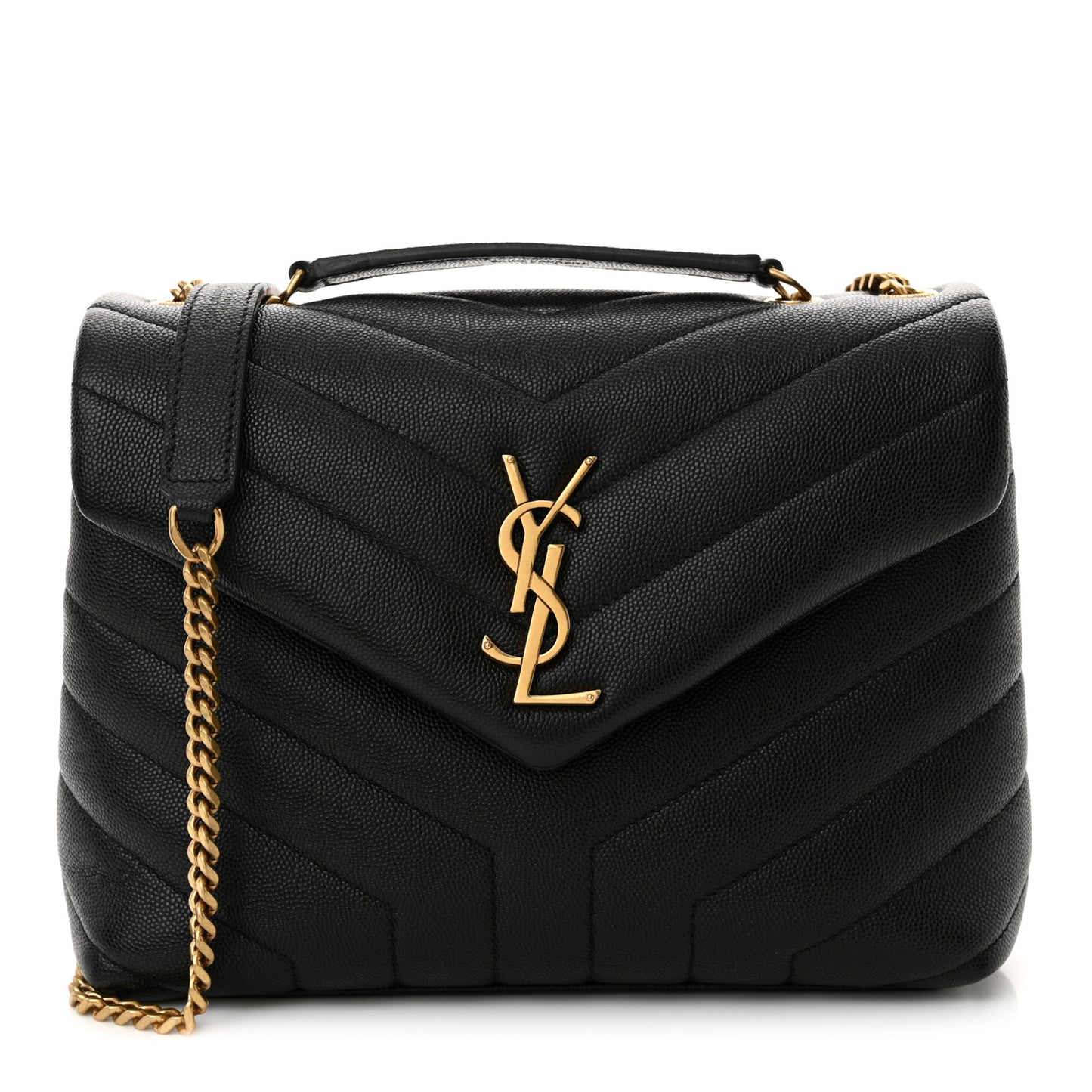 Grain de Poudre Calfskin Y Quilted Monogram Small Loulou Chain Satchel Black