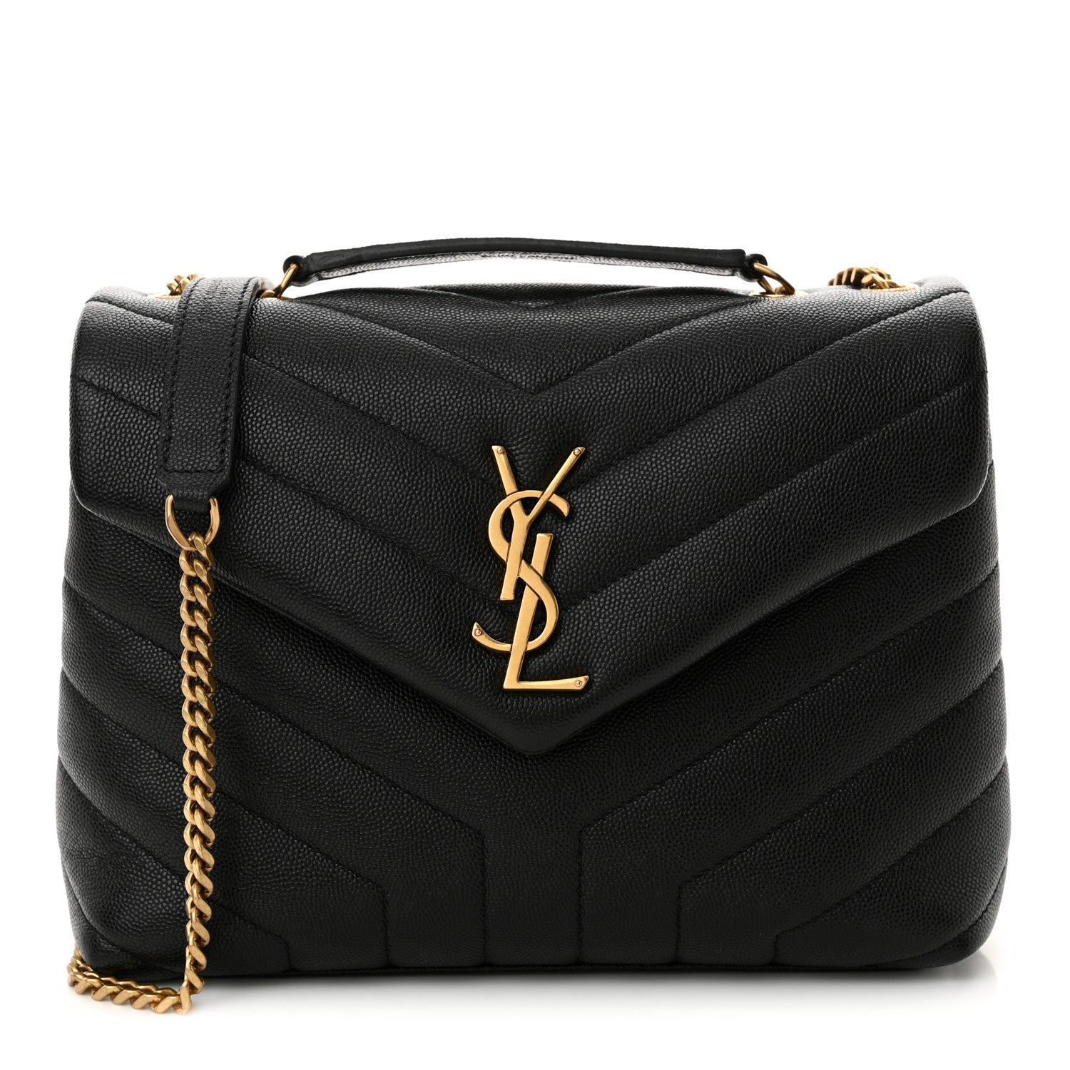 Saint Laurent Grain de Poudre Calfskin Y Quilted Monogram Small Loulou Chain Satchel Black 1 of 10