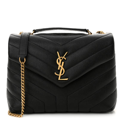 Saint Laurent Grain de Poudre Calfskin Y Quilted Monogram Small Loulou Chain Satchel Black 1 of 10