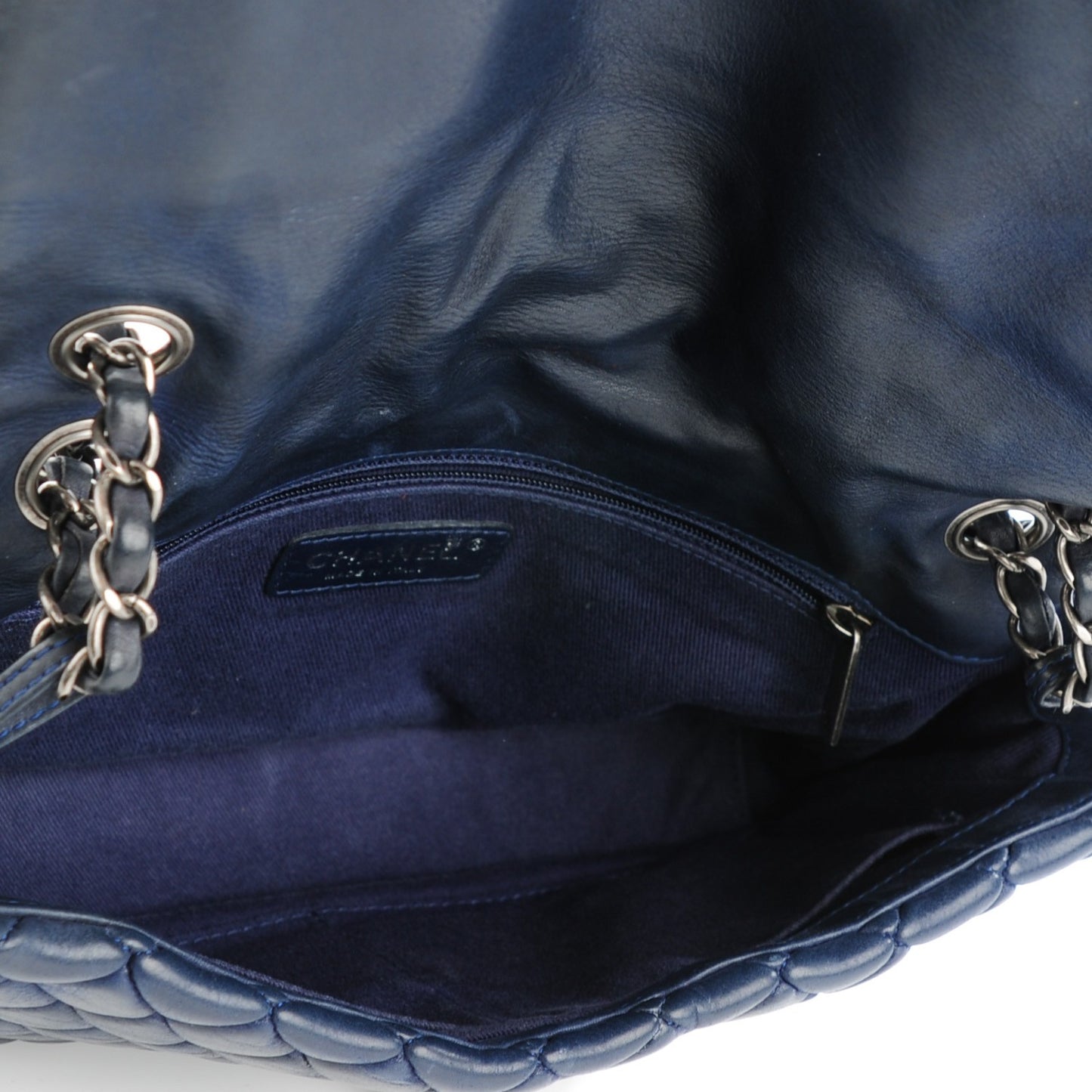 Iridescent Calfskin Quilted Large New Bubble Flap Navy