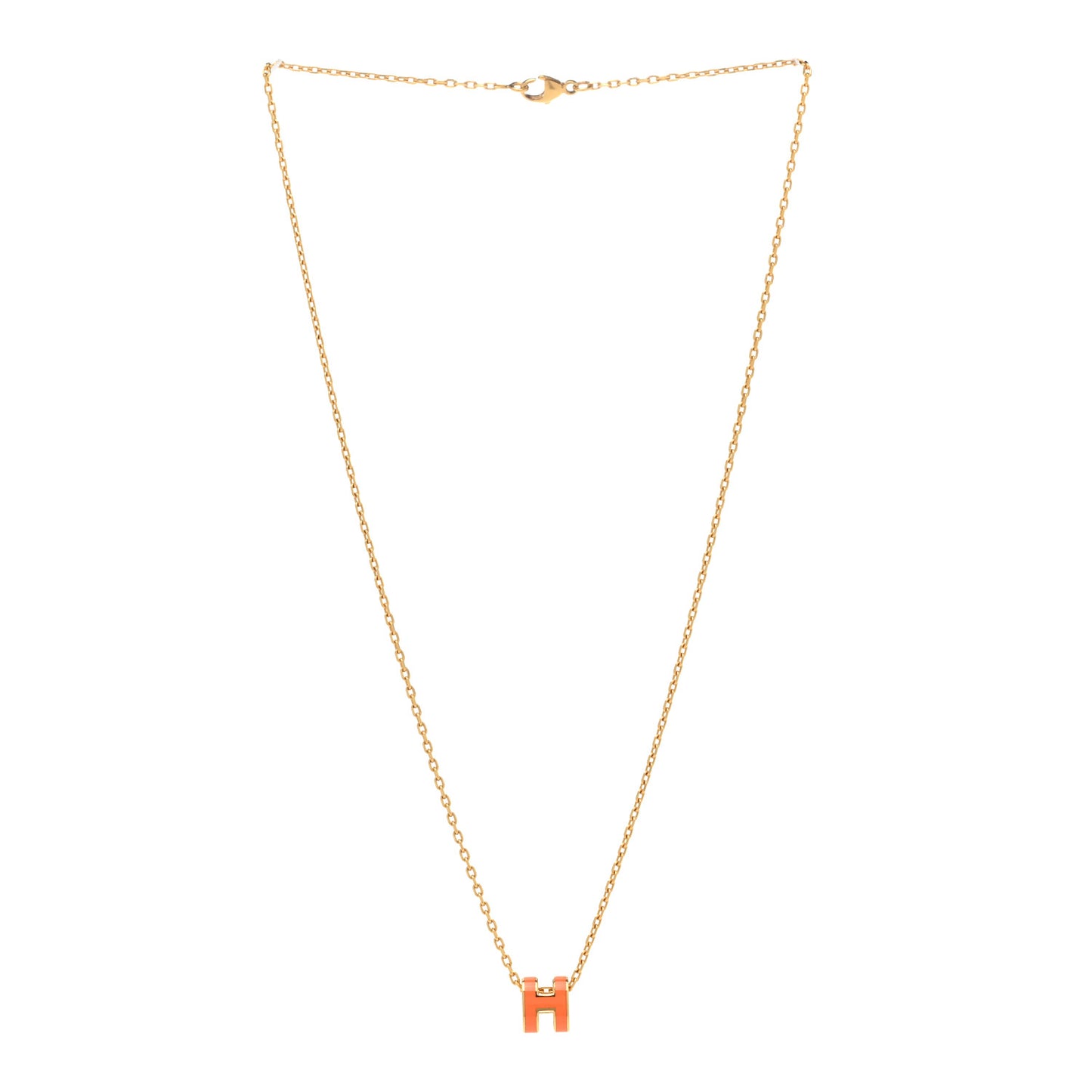 Lacquered Gold Mini Pop H Pendant Necklace Orange