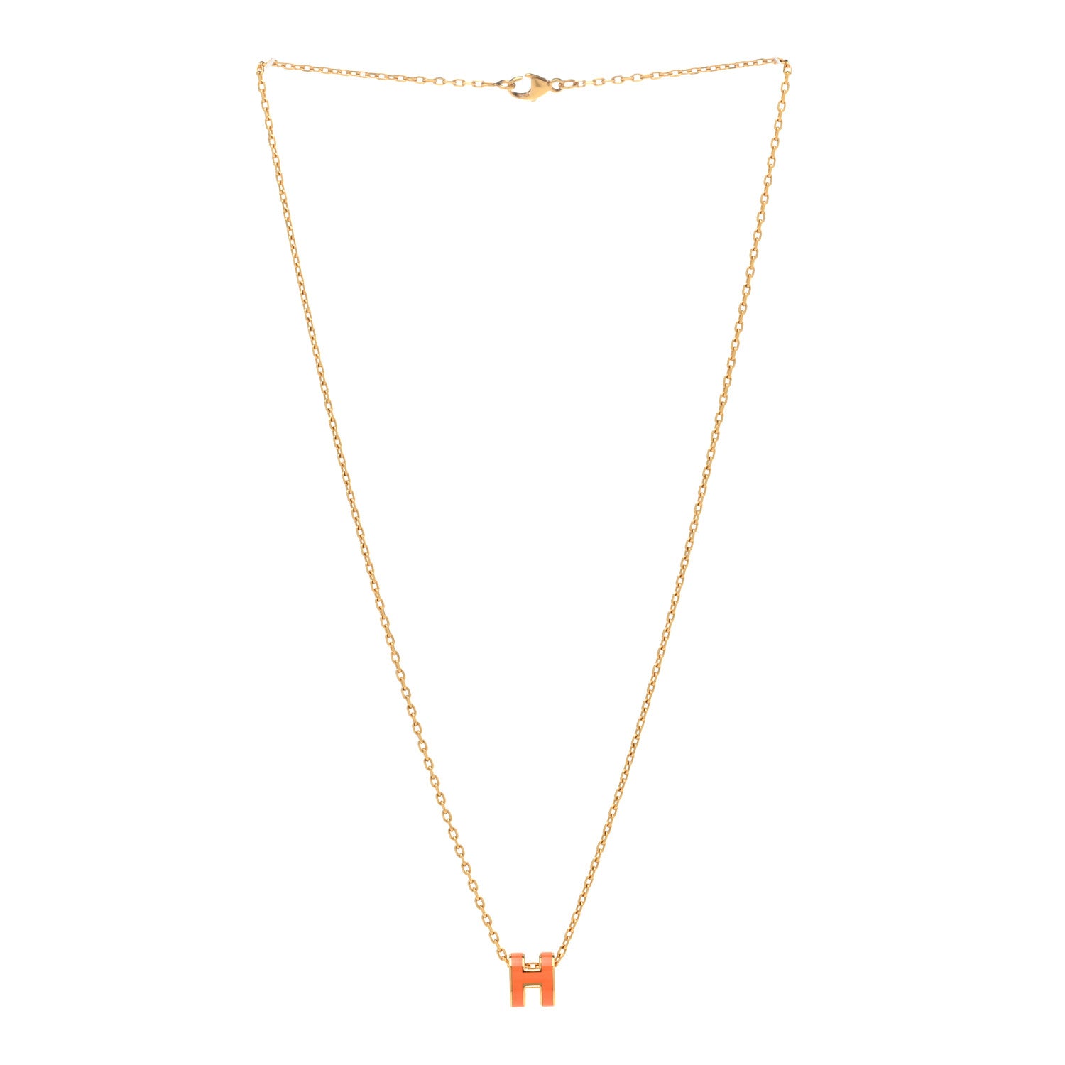 Hermes Lacquered Gold Mini Pop H Pendant Necklace Orange 3 of 8