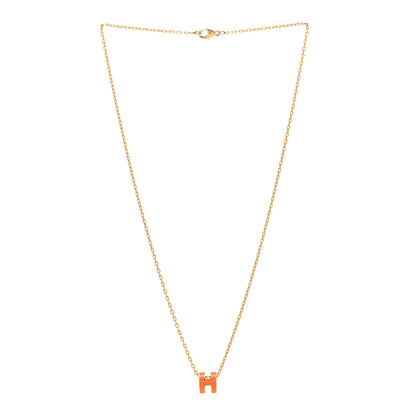 Hermes Lacquered Gold Mini Pop H Pendant Necklace Orange 3 of 8