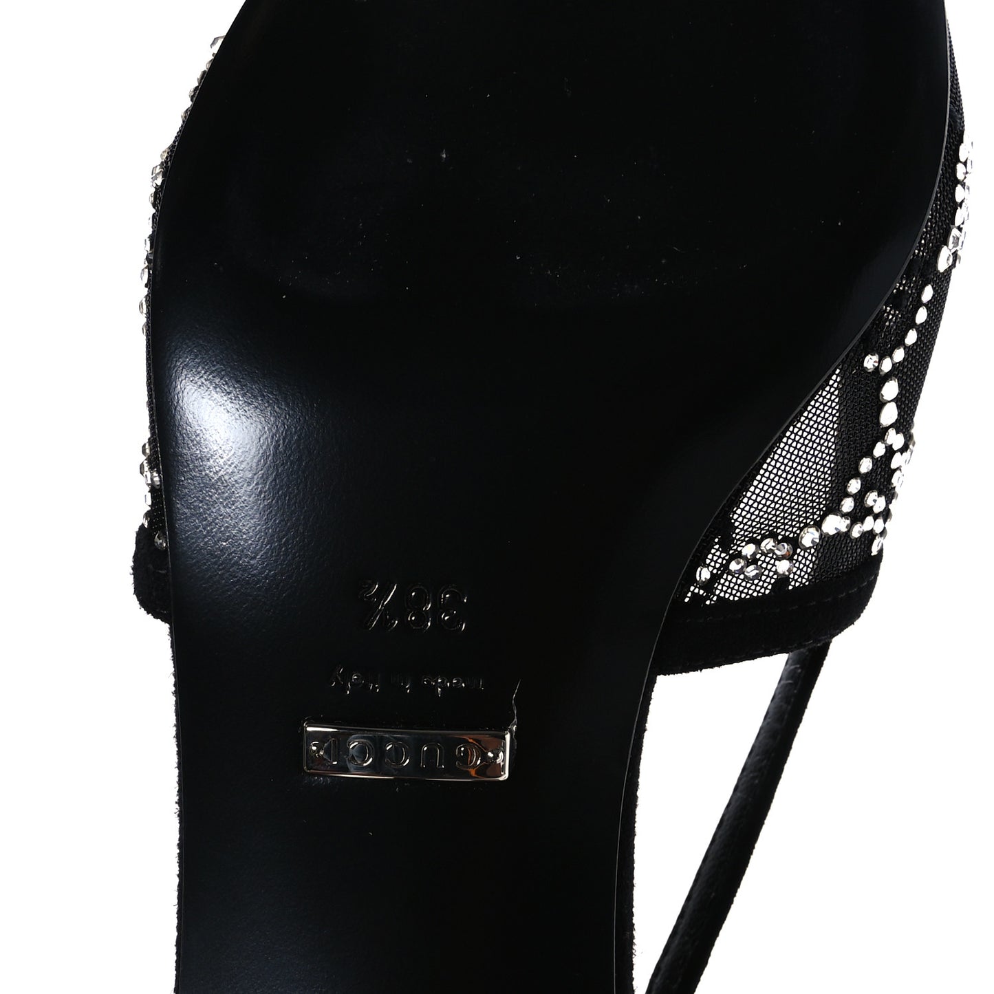 Tela Retino Kid Scamosciato Crystal GG Monogram Square G 35mm Slingback Pumps 38.5 Black
