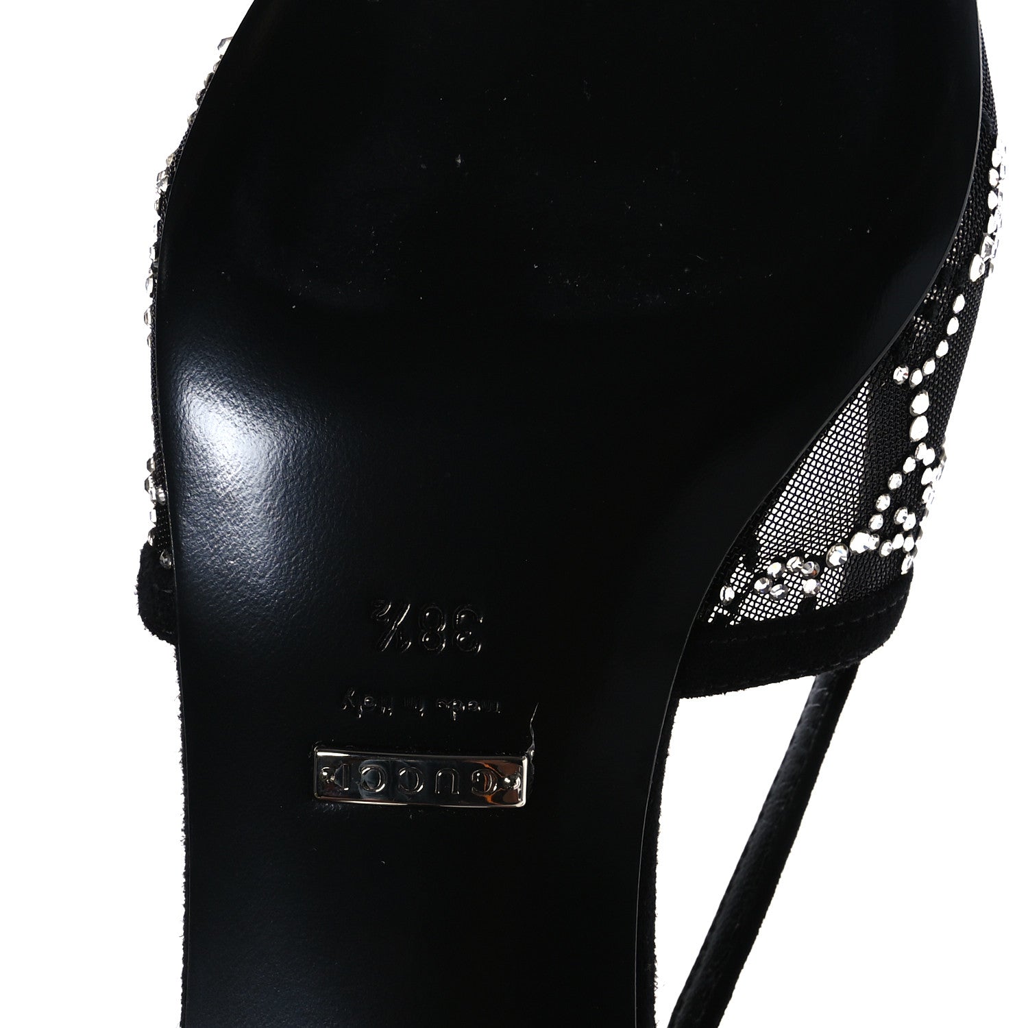 Gucci Tela Retino Kid Scamosciato Crystal GG Monogram Square G 35mm Slingback Pumps 38.5 Black 7 of 8