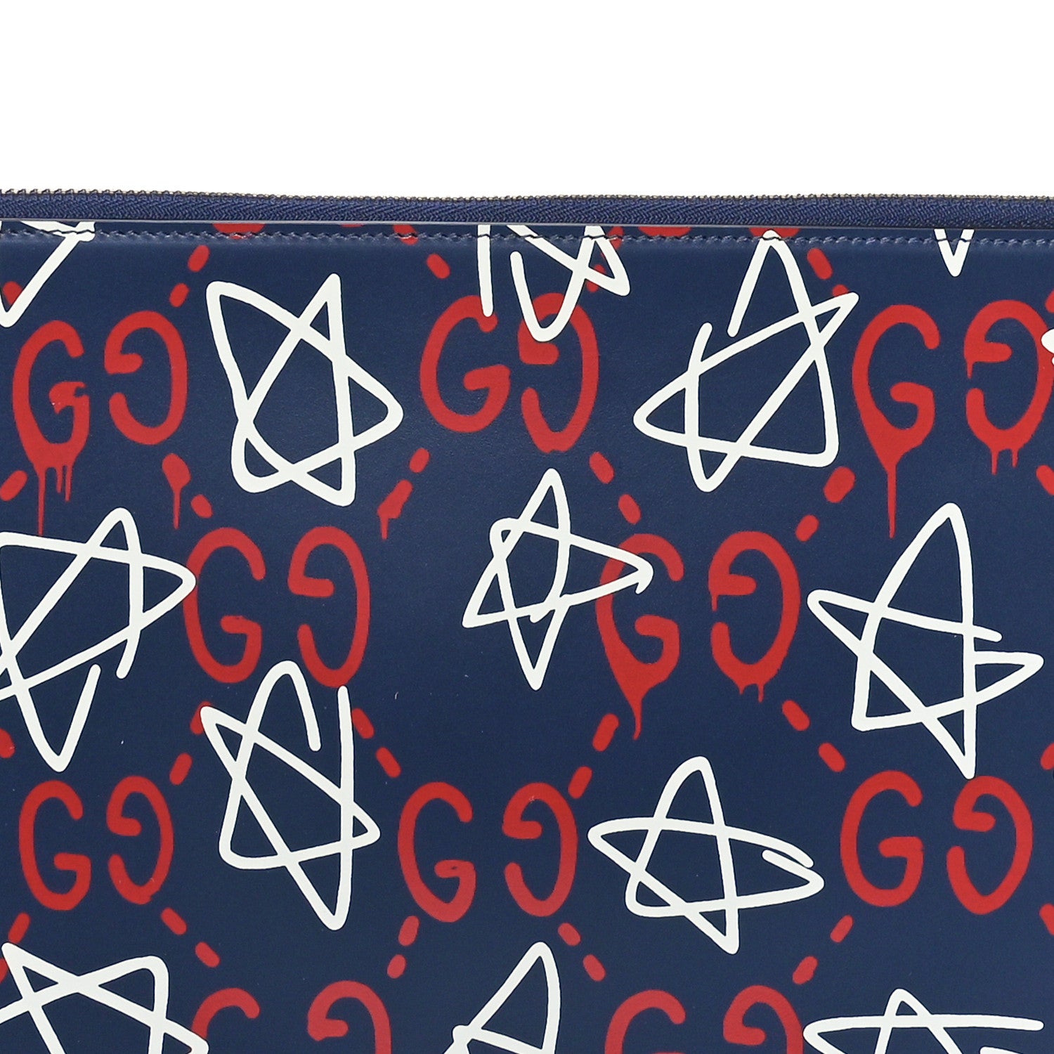 Gucci Calfskin GucciGhost Print Pouch Blue Agata Hibiscus Red 9 of 9