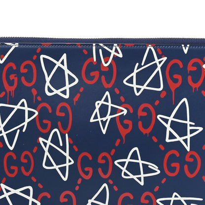 Gucci Calfskin GucciGhost Print Pouch Blue Agata Hibiscus Red 9 of 9