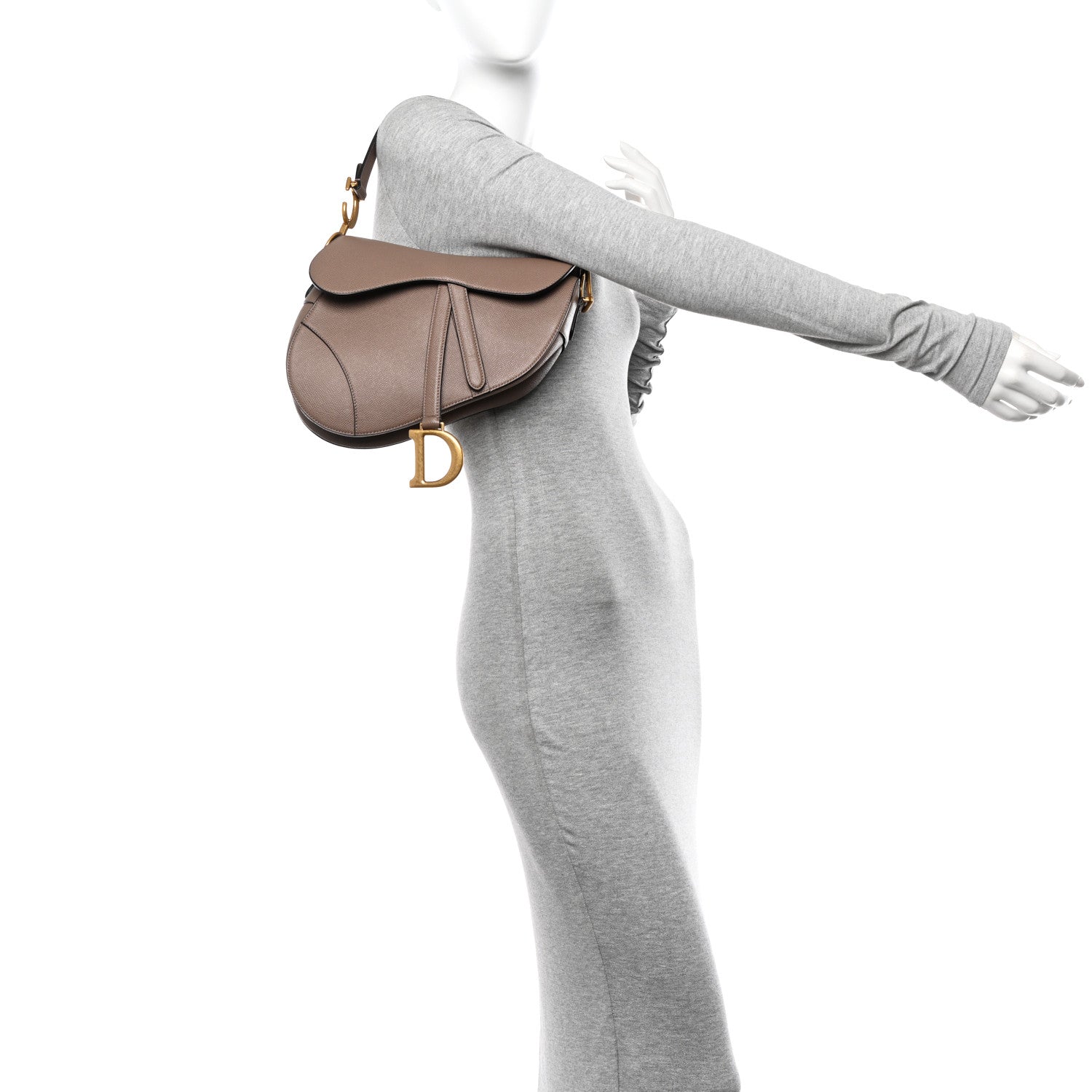 Christian Dior Grained Calfskin Saddle Bag Warm Taupe 2 of 10