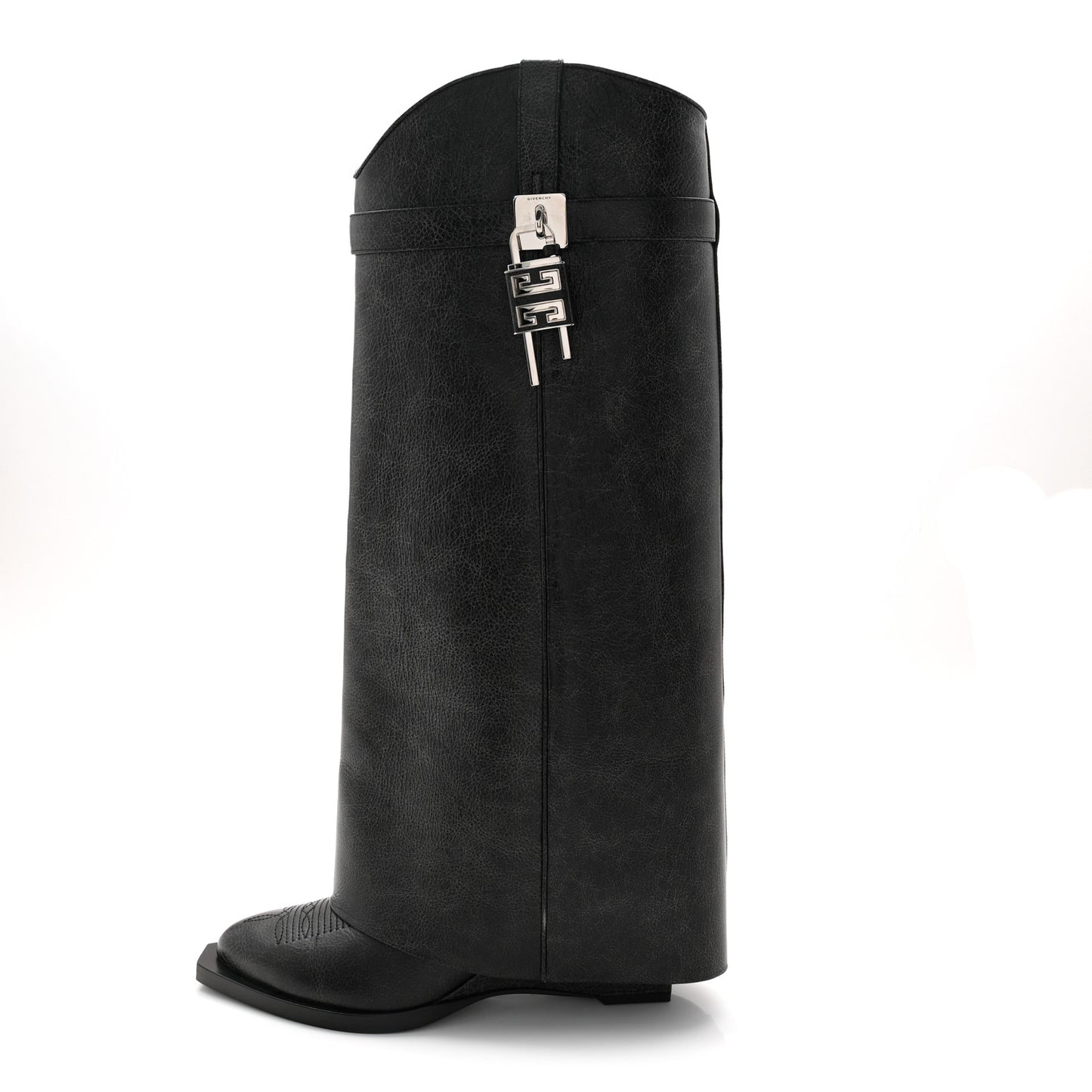 Calfskin Cowboy Shark Lock High Boots 38 Black