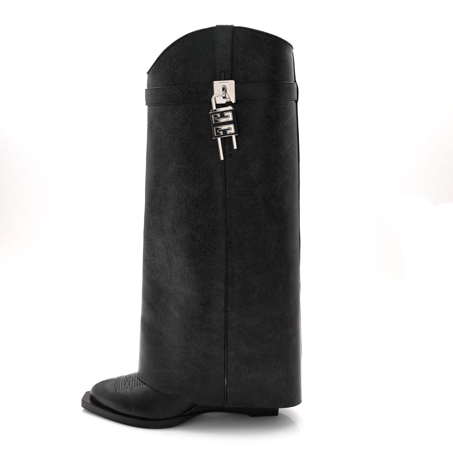 Givenchy Calfskin Cowboy Shark Lock High Boots 38 Black 1 of 7