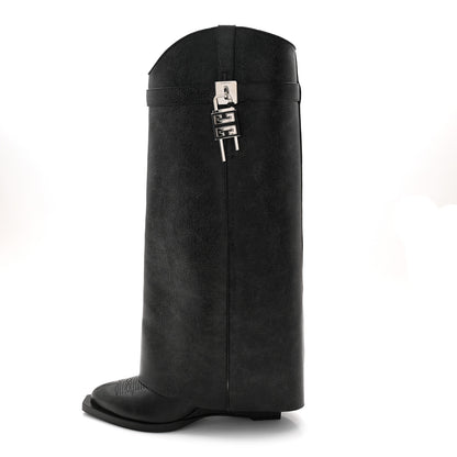 Givenchy Calfskin Cowboy Shark Lock High Boots 38 Black 1 of 7