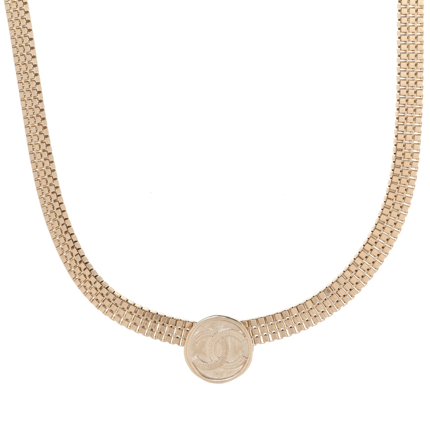 Metal Chain Link CC Medallion Choker Necklace Gold