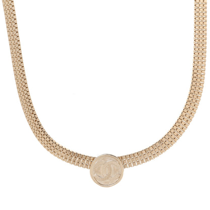 Chanel Metal Chain Link CC Medallion Choker Necklace Gold 1 of 6