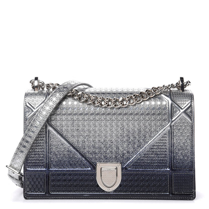 Christian Dior Metallic Patent Micro-Cannage Gradient Medium Diorama Flap Bag Silver Blue 1 of 10