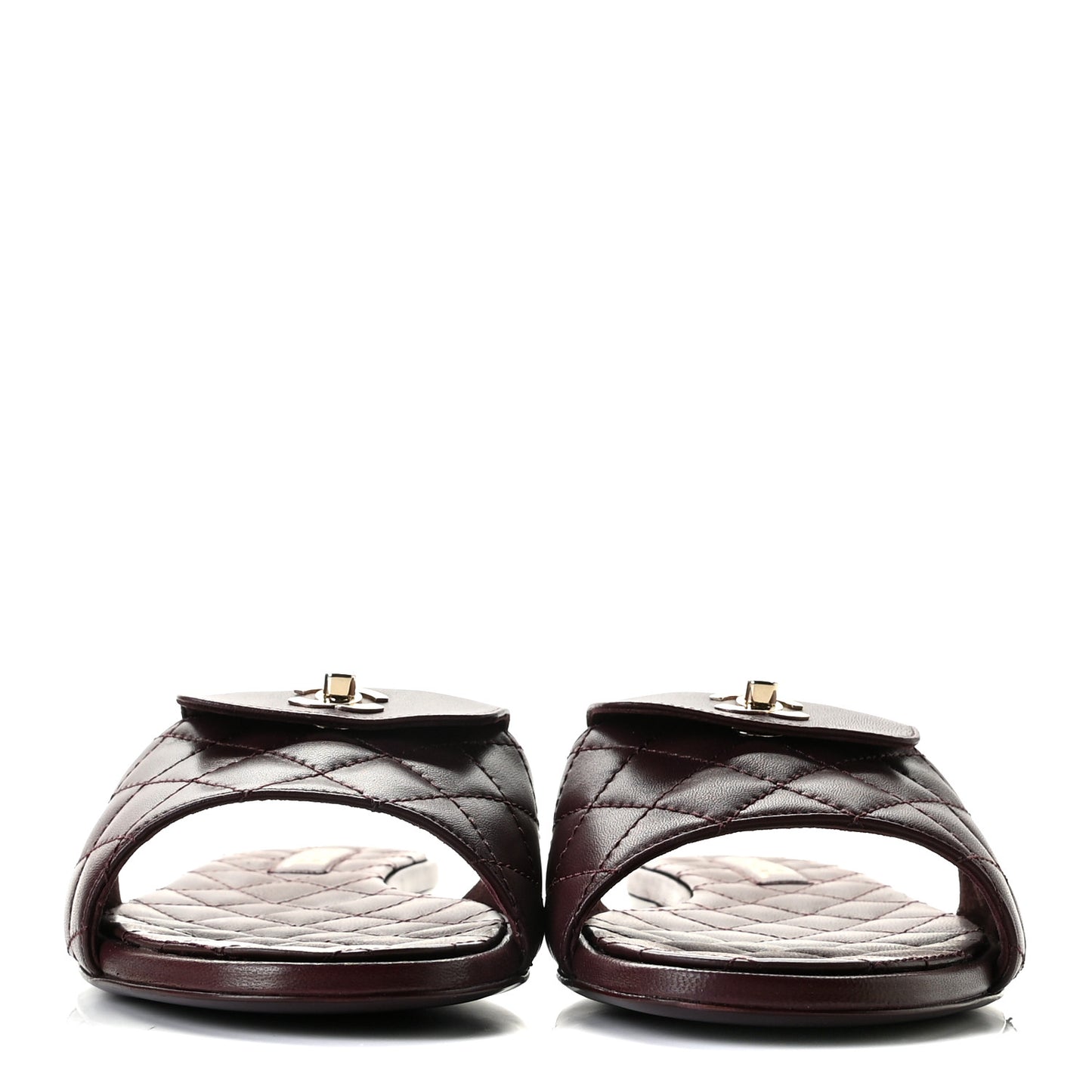 Lambskin Quilted CC Turnlock Sandals 40 Burgundy