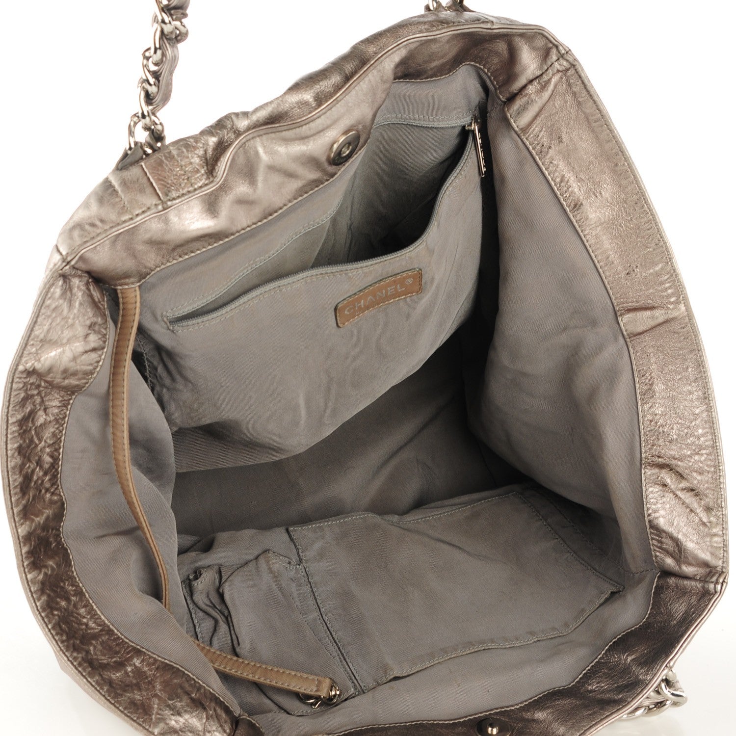 Chanel Metallic Cracked Calfskin Modern Chain Tote Dark Silver 5 of 8