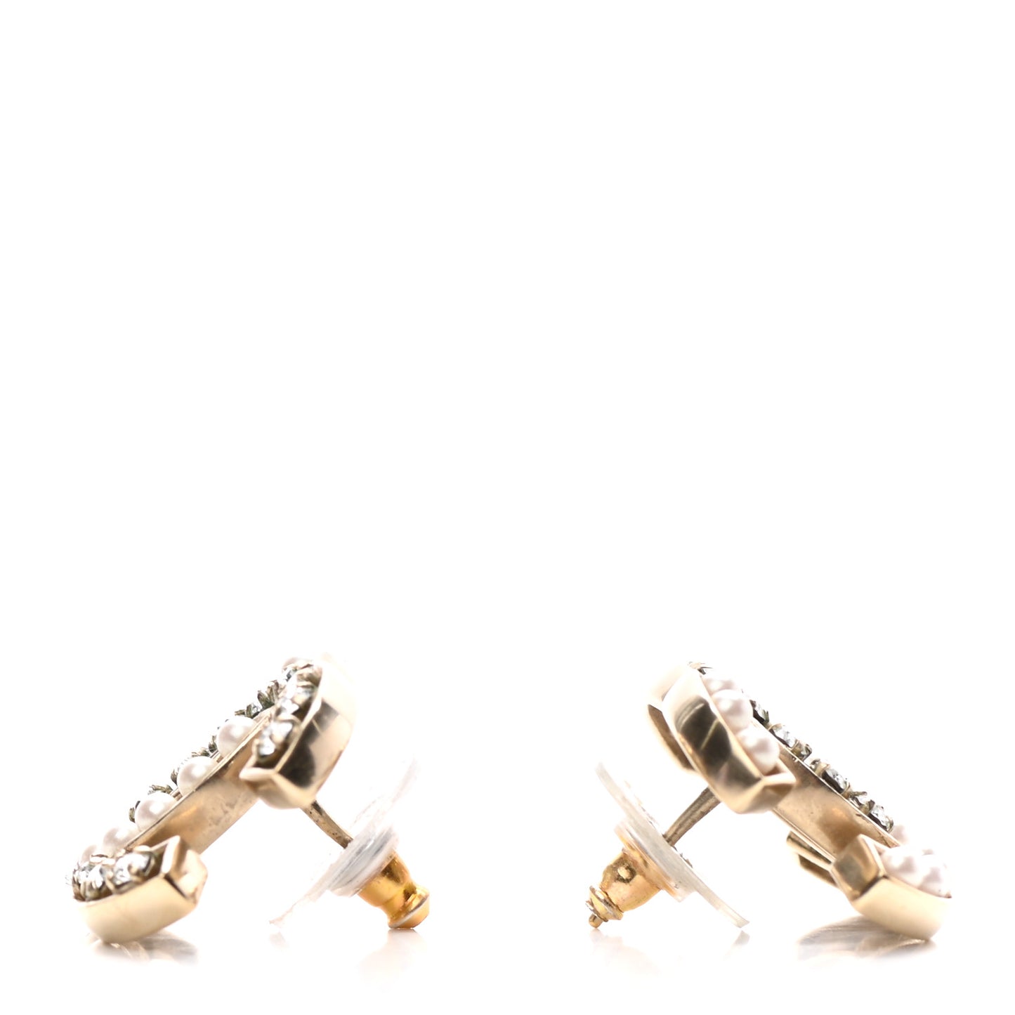 Pearl Crystal CC Earrings Light Gold