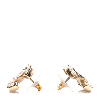 Chanel Pearl Crystal CC Earrings Light Gold 3 of 3