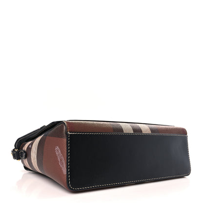 Burberry Coated Canvas Calfskin Vintage Check Medium Note Crossbody Bag Dark Birch Black 4 of 9