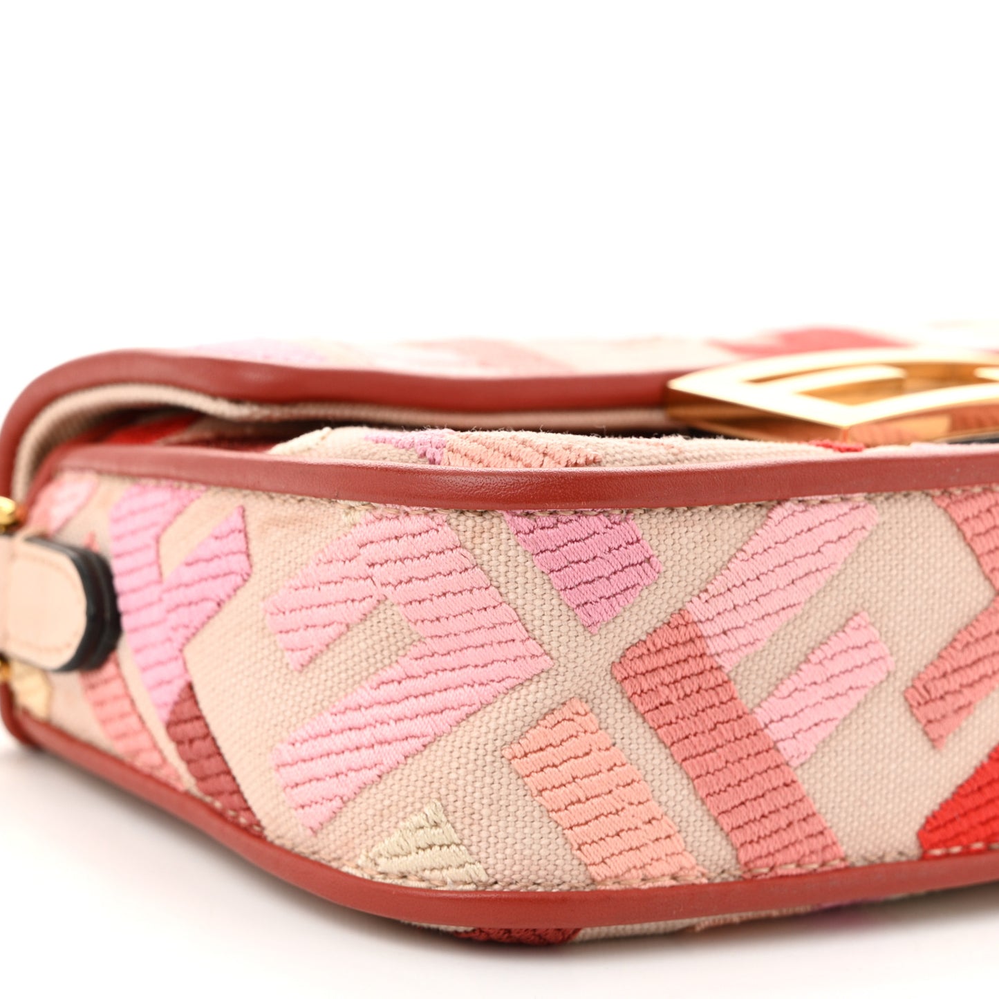 Canvas Vitello King Seta FF Embroidered Mini Baguette Rosa Quarzo Bloody Mary Multicolor